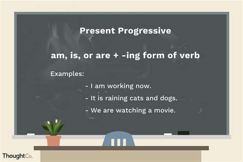 Present progressive - The present continuous (also called present progressive) is a verb tense which is used to show that an ongoing action is happening now, either at the moment of speech or now in a larger sense. The present continuous can also be used to show that an action is going to take place in the near future. Read on for detailed descriptions, examples ... 